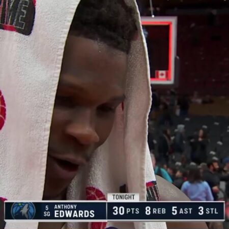 Anthony Edwards: “Jaden McDaniels do what he do, man. Every night in, every night out, man. We depend on him a lot for our offense and defense, so he’s a key piece for us.”-“Anthony Edwards Highlights Jaden McDaniels’ Crucial Role in Offense and Defense”