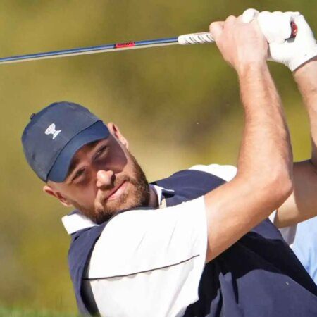 Travis Kelce shows off offseason golfing prowess in Arizona-“Travis Kelce Displays Offseason Golf Skills in Arizona”