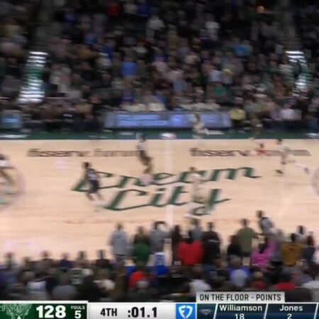 [Lowlight] Kyle Kuzma with the outlet pass at the end of regulation-“Kyle Kuzma’s Outlets Pass in Lowlight Clutch Moment”