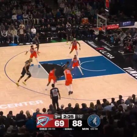 [Highlight] Anthony Edwards splits the defense, hits the Euro step, and lays it in for the finish-“Anthony Edwards Executes Euro Step for Impressive Layup Against Defense”