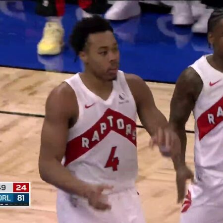 [Highlight] Scottie Barnes with the two way display blocking Bane on one end and getting the and one on the other end-“Scottie Barnes Dominates: Blocks Bane, Secures And-One Play”