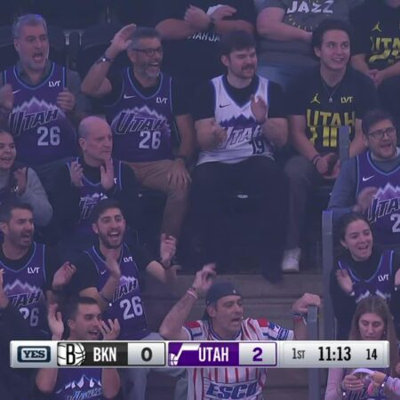 [Highlight] Spanish fans bring soccer atmosphere to the game between the Utah Jazz and the Brooklyn Nets-“Fans Españoles Traen Ambiente de Fútbol al Partido Utah Jazz vs Brooklyn Nets”