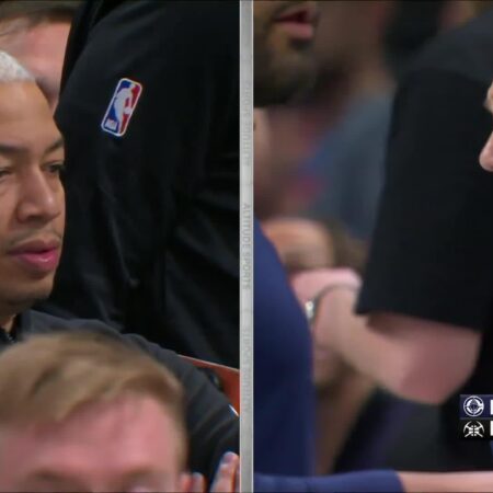 [Highlight] Tim Hardaway Jr. airballs the 3-point shot out of bounds and lands on Jordan Miller’s foot (with replays). The referees call a replay review to check for a  ‘hostile act’ and end up giving 3 free throws (no flagrant). Ty Lue cannot believe they checked for flagrant without a foul call-“Tim Hardaway Jr. Airballs 3-Point Shot, Leads to Controversial Review and Free Throws”